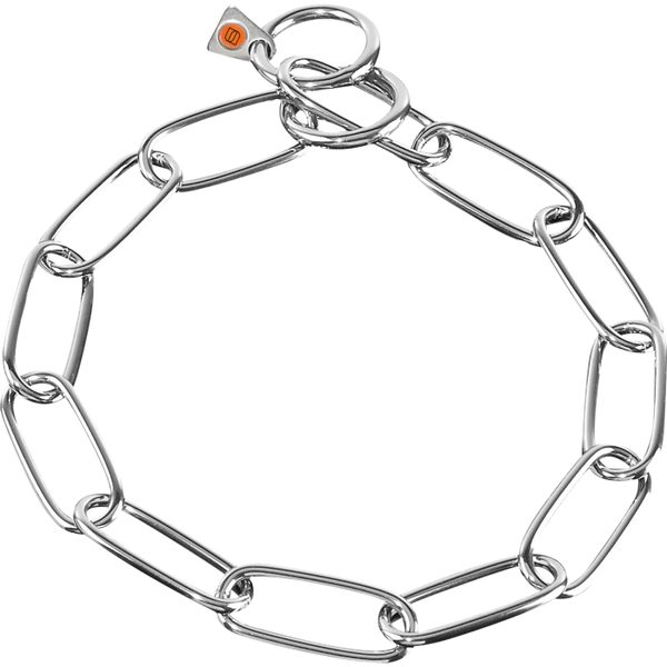 Collar de eslabones largos Herm Sprenger de acero inoxidable con dos anillas y placa de la marca